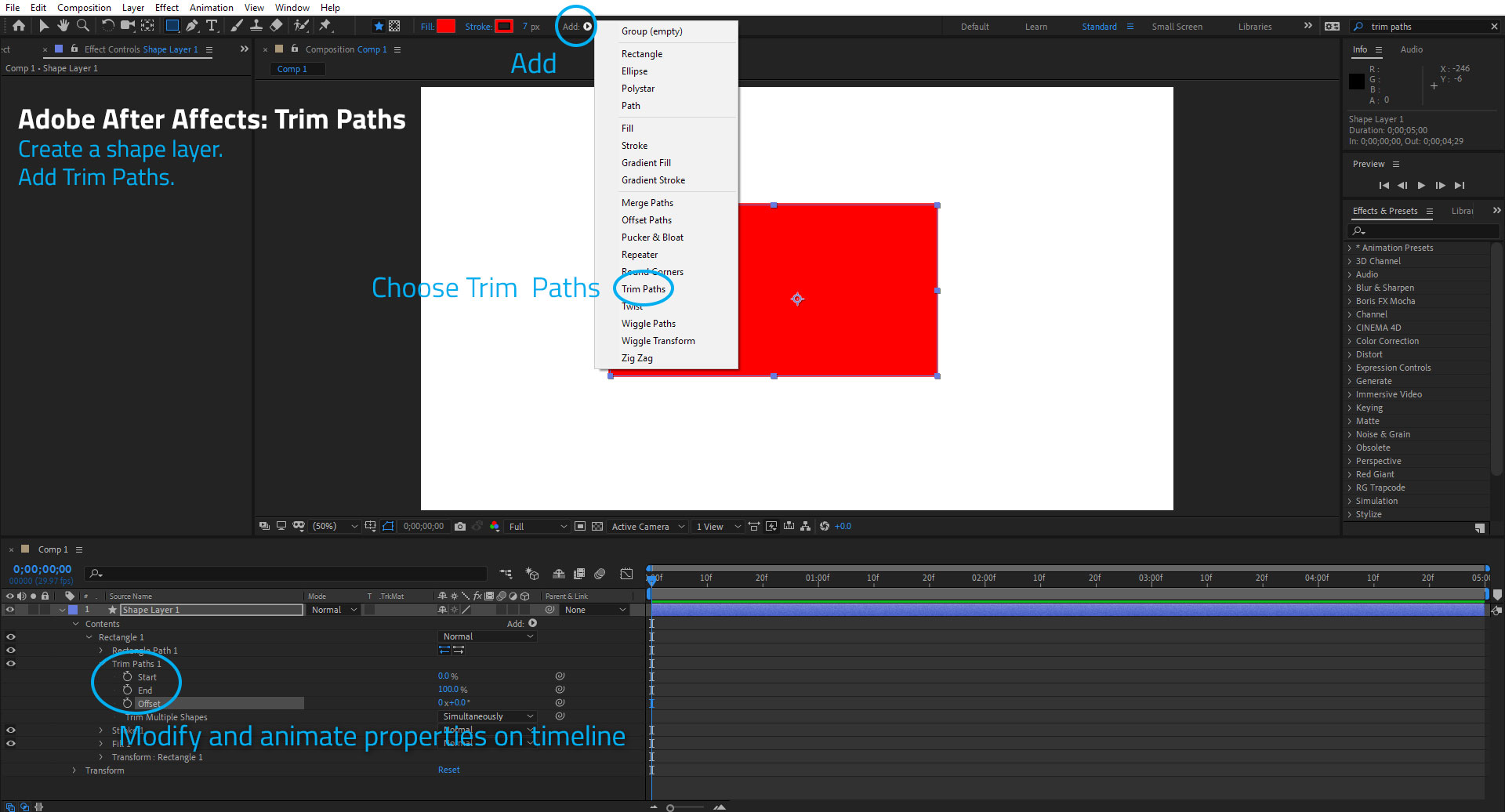 Where is Trim Paths in Adobe After Effects? - Web Age